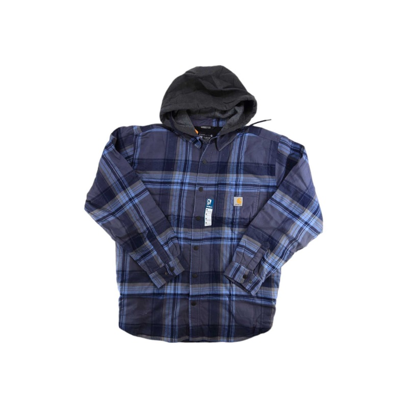 Carhartt Mens Rugged Flex Relaxed Fit Flannel Fleece Lined Hooded Shirt Jac
